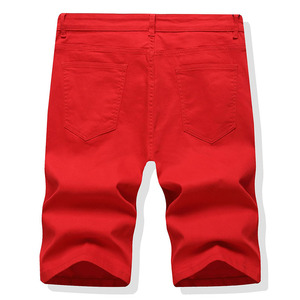Shorts de Mezclilla para Hombre, Verano, Rotos, de Algodón, Color Puro, Hasta la Rodilla, Ajustados, Rectos, Elásticos - Product Image 6