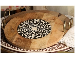 Bandeja de Madera de Estilo Vintage con Incrustaciones de Hueso para Servir, Decoración del Hogar, Utensilios de Cocina con Incrustaciones de Hueso - Product Image 3