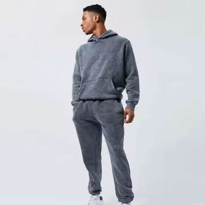 2025 alta calidad francés Terry 100% algodón hombres invierno chándal sólido transpirable a prueba de viento ligero acampanado chándal - Product Image 2