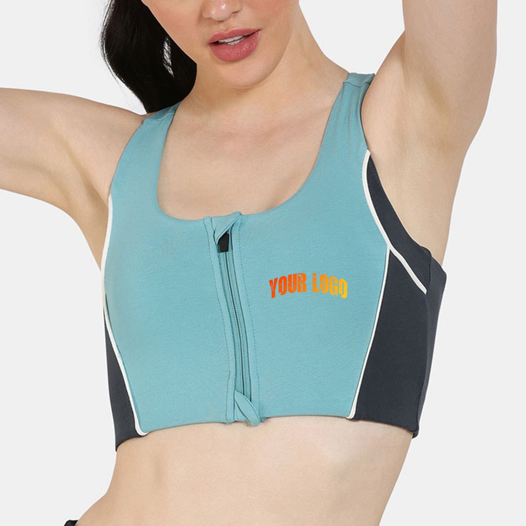 Plus Size Crop Sports Bra for Women Comfortable Wholesale Gym Sports Bra with Front Zipper for Yoga & Fitness