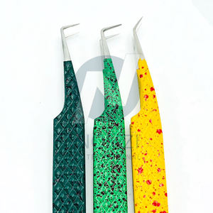 ชุดแหนบต่อขนตาสแตนเลสปลายแหลม3ชิ้นสำหรับผู้หญิงด้ามเพชรสีเหลืองสีแดงสำหรับการต่อขนตา - Product Image 6