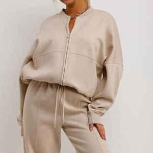 Ensembles de sweats à capuche de haute qualité, logo brodé personnalisé, pantalons de survêtement, sweat-shirt court, vente en gros d'ensembles de sweats à capuche pour femmes - Product Image 4