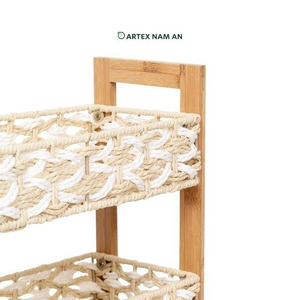 Support organisateur à 2 niveaux de qualité supérieure avec poignées en bambou et paniers en papier tissé - Product Image 3