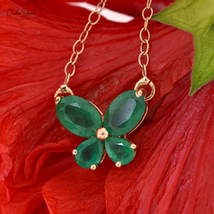 จี้สร้อยคอผีเสื้อสีเขียวมรกตธรรมชาติ1.24 CT สีโรสโกลด์14K เครื่องประดับอัญมณีสำหรับของขวัญในงานเลี้ยงหมั้น - Product Image 1