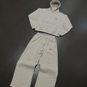 OEM Custom Heavyweight Cotton Acid Wash Embroidery <b>Hoodie</b> and Sweatpants Set <b>Plain</b> Blank Vintage Sweatsuits Tracksuits for Men - Product Image 1