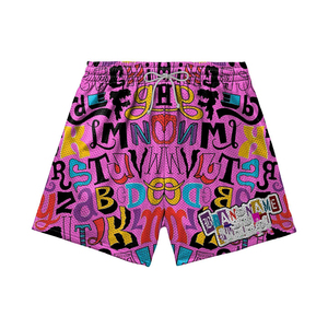Luxury 280 GSM Heavyweight Mesh <b>Shorts</b> Pink Graphic Pattern Breathable Fabric Custom <b>Patch</b> Embroidery Logo <b>men's</b> <b>shorts</b> - Product Image 1