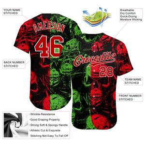 Venta al por mayor diseño 3D patrón Halloween calaveras auténtico impreso béisbol Jersey para la venta en línea - Product Image 3