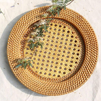Sous-plats, sets de table et sous-verres carrés de 13 pouces en rotin tressé, écologiques, style bohème, avec impression personnalisée