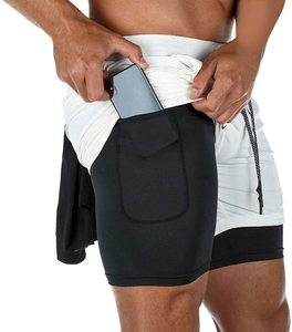 Shorts de sport pour hommes à motif sportif, séchage rapide, pour entraînement, course et fitness, double couche, taille élastique, pour la gym - Grande Vente - Product Image 1