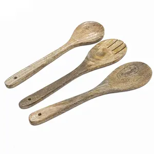 Ensemble d'ustensiles de cuisine en bois de manguier Cuillères de service de cuisine Spatules Ustensiles antiadhésifs durables et écologiques - Product Image 1