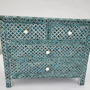 Commode à tiroirs moderne en bois avec incrustations de coquillages, fabrication artisanale, imitation antique, écologique, multi-usages, entrée, école, appartement, salle de sport, maison - Product Image 1