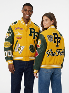 Veste de baseball en laine décontractée et tendance, manches en simili cuir, lettres brodées, veste universitaire pour hommes, veste de baseball pour hommes - Product Image 6