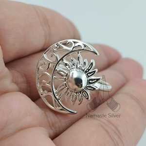 Handmade Boho 925 Sterling Silver Sun <b>Moon</b> <b>Ring</b> Celestial Jewelry Gift for Her Silver Crescent <b>Moon</b> Opal <b>Ring</b> - Product Image 3