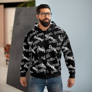Sweat-shirt à capuche zippé pour homme, imprimé intégral, motif noir et blanc, coupe classique, style streetwear, pour l'automne - Product Image 6