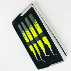 Ensemble de pinces à épiler pour extensions de cils professionnelles à deux tons avec revêtement en poudre et poignée diamantée, couleur et logo personnalisés - Product Image 2