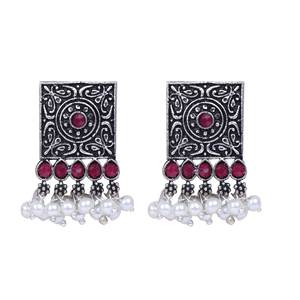 OX 9 Maroon Zircon Square Peacock <b>Choker</b> for Party Occasions - Product Image 6