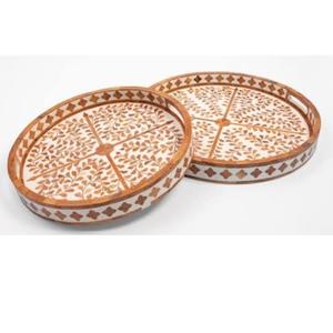 Plat de service artisanal en bois avec incrustations d'os pour la décoration de table de mariage, de fête, de nourriture, de fruits, de café, finitions pour hôtels - Product Image 4