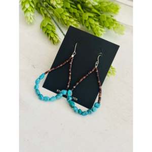 Southwest Kingman Turquoise & Sterling <b>Silver</b> <b>Beaded</b> Heshi Drop Earrings Strung Dangle Earrings - Product Image 4