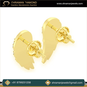 Pendientes de Diamante Moissanita con Diseño Moderno de Ala de Ángel, Oro Sólido de 14K, 1.97 CT, 9.31 Gramos, Alta Calidad, para Mujer, Regalo de Boda - Product Image 2