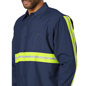 Venta al por mayor de alta calidad Hi Vis camisas de seguridad de algodón Top de trabajo de manga larga cinta reflectante camisa abotonada - Product Image 6