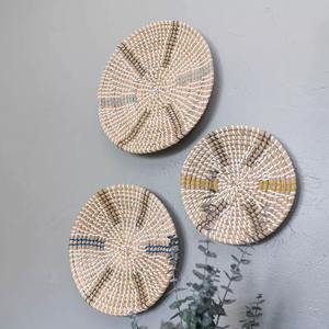 Panier mural tendance décoration bohème suspension plaque murale en osier naturel Boho suspension murale en jonc de mer Art roi artisanat vietnamien - Product Image 1