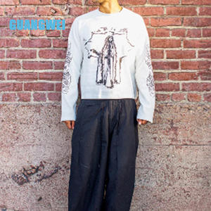 T-shirt Crop Boxy in Cotone Pesante con Stampa Digitale Grafica, Maniche Lunghe, Vestibilità Oversize e Spalle Cadenti, in Cotone Waffle - Product Image 3