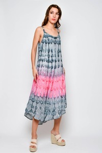 เดรสคอปกสำหรับผู้หญิงเดรสคอลเลกชั่นชายหาดยาวผ้าเรยอนย้อมสี - Product Image 3