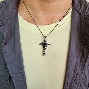 Collier en argent avec chaîne Caduceus, fait à la main, symbole médical, bijoux de médecine, vente en gros, collier pour médecin et infirmière, cadeau - Product Image 5