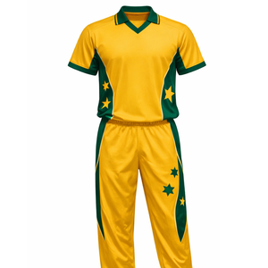 Ensemble de maillot et pantalon de cricket personnalisé jaune sport pour hommes, design étoile sublimé, tenue d'entraînement professionnelle pour équipe - Product Image 1
