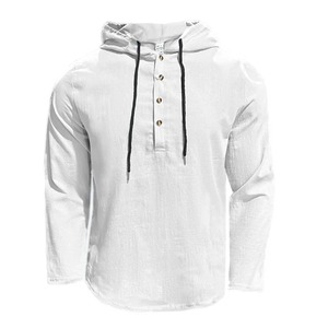 24 nouveaux hommes coton et lin grande taille pull décontracté à capuche coupe ample à manches longues à capuche - Product Image 1