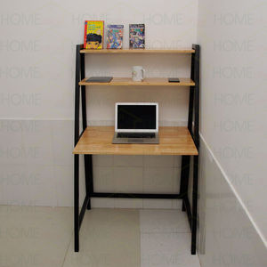 Modern Metal Frame A-Shaped Office Desk with Wooden Top and Bookshelf - Product Image 4