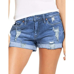 Shorts en jean décontractés vintage pour hommes, taille mi-haute, avec fermeture éclair, logo personnalisé, strass, 100 % coton, vente en gros - Product Image 1