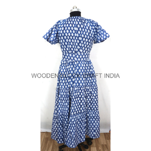 ชุดเดรสปาร์ตี้ midi พิมพ์ลายบล็อกมือสวย100% มีกระดุมสำหรับเดินทางสวมใส่สบายทุกวัน - Product Image 4