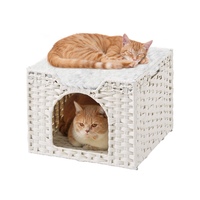 Gros Motif Solide Tissé À La Main En Rotin Chat Lit Cube Pliable Grand Intérieur Pet Coussin 4 Options De Couleur pour Salon Chambre