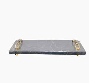 Plateau de service en marbre gris poignée en laiton plateau de table basse moderne plateau de cuisine de mariage - Product Image 5