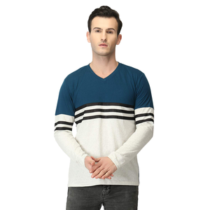 เสื้อยืดลายทางผ้าคอตตอน100% สำหรับผู้ชาย,เสื้อยืดคอกลมแขนยาวเข้ารูปสีแบบกำหนดเอง - Product Image 1