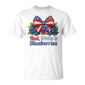 T-shirt Grafica con Mirtilli Rossi, Bianchi e Blu - T-shirt Promozionale Patriottica con Schema Cromatico Coordinato - Product Image 1