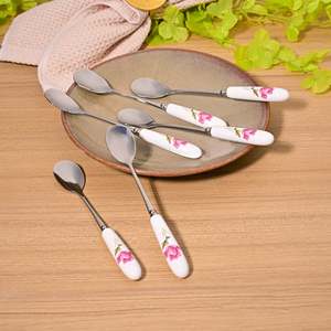 Ensemble de 6 mini-cuillères en métal au design rose rayonnant, manche long, style mignon, pour le thé, le café, les occasions festives, poids 3g, capacité 10ml - Product Image 2
