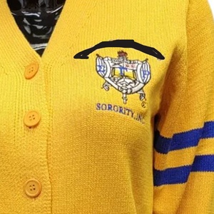 Custom Sigma Gamma Rho College Logotipos Button-Up Letterman Loose Fit Varsity Cardigan Suéter para Cheer Team Knitwear Cardigan - Product Image 5