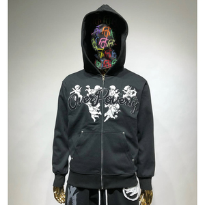 Custom Luxury Streetwear French Terry Graphic Dtg Screen Print Hoodie Heavy Weight 400Gsm Cotton Boxy <b>Cropped</b> <b>Zip</b> <b>up</b> Men Hoodie - Product Image 6