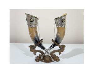 Cuerno para beber vikingo pulido de alta calidad con soporte de madera artesanía padrino regalo cuerno decorativo personalizado - Product Image 4