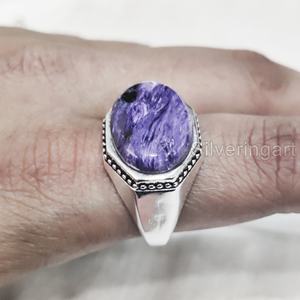 Nouvelle bague exclusive pour hommes naturel violet Charoite pierre précieuse bague de naissance toutes tailles bijoux de fête arabe bague en argent Sterling 925 - Product Image 4