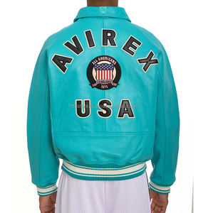 Veste bomber streetwear d'hiver pour homme Avirex, cuir de vachette de qualité supérieure, cuir véritable avec logo brodé, fabricant OEM - Product Image 4