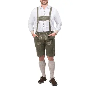 Auténticos pantalones cortos de cuero alemán Lederhosen de 2 piezas Loden Green para Bavarian Oktoberfest 2025 Pantalones cortos de cuero de la mejor calidad - Product Image 1