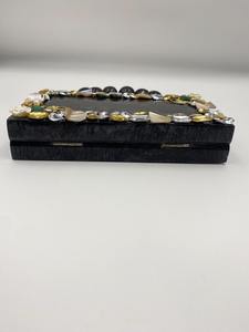 Handcrafted Black Resin Tassel <b>Clutch</b> with Beaded Crossbody Wallet Fashion Evening Bag with Chain Strap and Magnetic Closure - Product Image 2