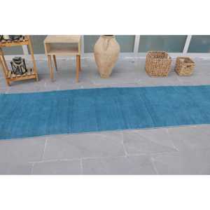 Alfombra Turca de 2.8x9.7 pies, Alfombra Vintage, Alfombra con Puntos Azules - Product Image 3
