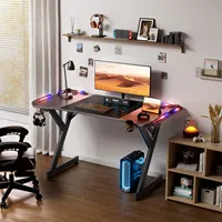 Escritorio para Juegos en Forma de Y OEM con Luces LED RGB, Superficie Ergonómica de Fibra de Carbono, Mesa de Estación de Trabajo para PC con Gancho para Auriculares y Portavasos