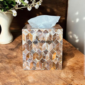 Premium Handcrafted Mop Inlay Tissue <b>Box</b> Holder with <b>Floral</b> Pattern and Engraved Design for Classy Home Decor Tradebyd - Product Image 1