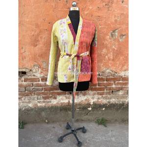 Women's Vintage Style Winter Overcoat Handmade Quilted Kantha <b>Kimono</b> <b>Jacket</b> Indian Cotton Embroidery Wholesale Short <b>Jacket</b> - Product Image 5