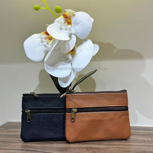 Nuevo bolso personalizado de dos cremalleras de cuero genuino para mujer, Mini monedero personalizado de cuero Real, billetera pequeña, estuches para tarjetas de crédito - Product Image 4